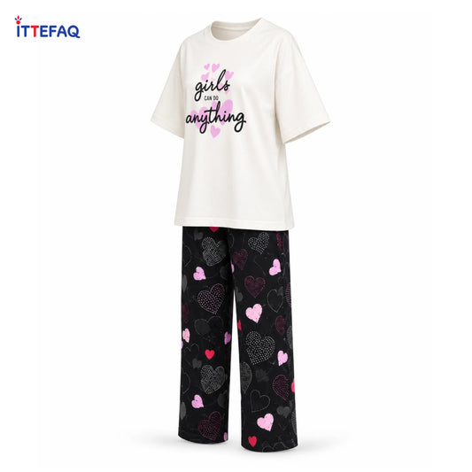 Women’s Girls Can Do Anything Heart Print Pajama Set