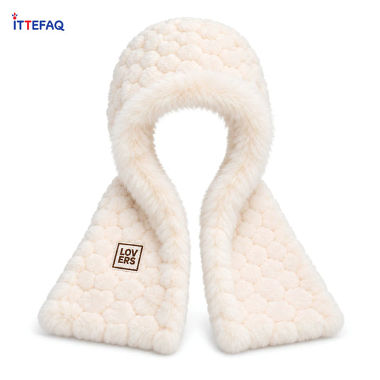 Women’s Plush Winter Cap with Attached Muffler