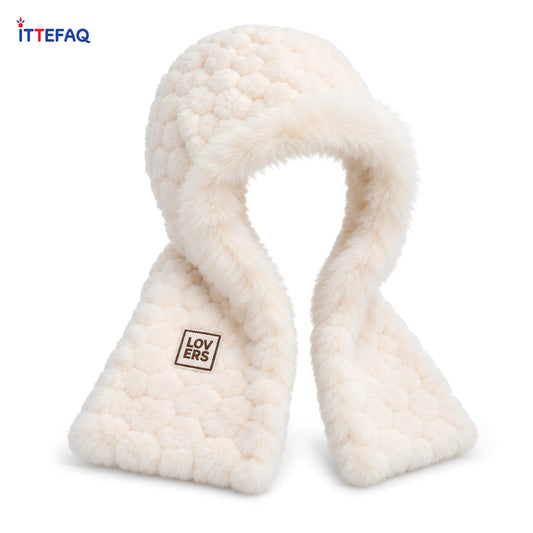 Women’s Plush Winter Cap with Attached Muffler