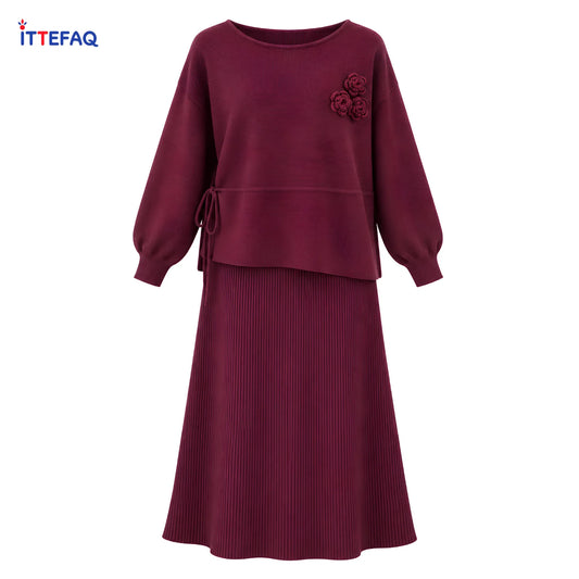 Women’s Floral Knit Top & Ribbed Skirt Two-Piece Co-ord Set