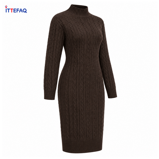 Women’s Cable-Knit High-Neck Bodycon Winter Dress