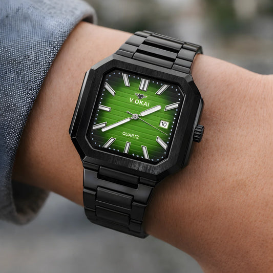 VIOKAI Green Textured Dial Black Stainless Steel Watch