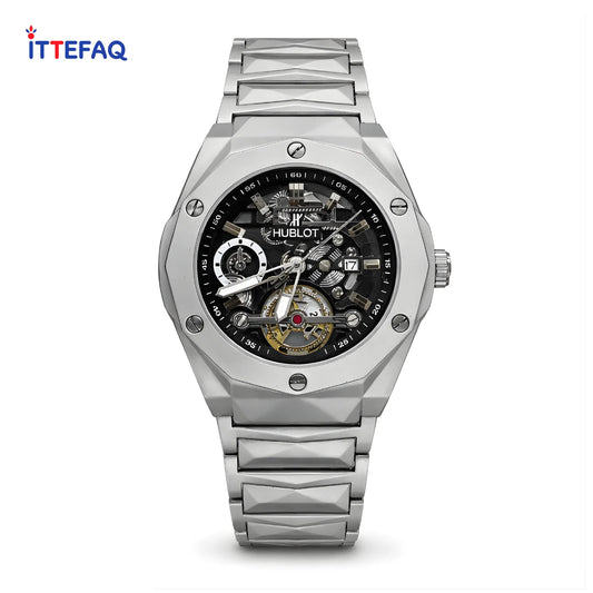 HUBLOT Semi-Automatic Skeletonized Watch with Stainless Steel Bracelet
