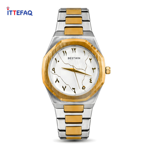 BESTWIN Aura Dual-Tone Stainless Steel Watch with Abstract Numeral Dial