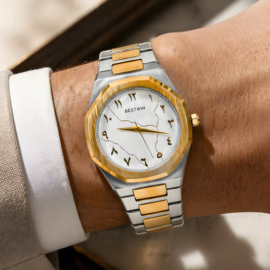 BESTWIN Aura Dual-Tone Stainless Steel Watch with Abstract Numeral Dial