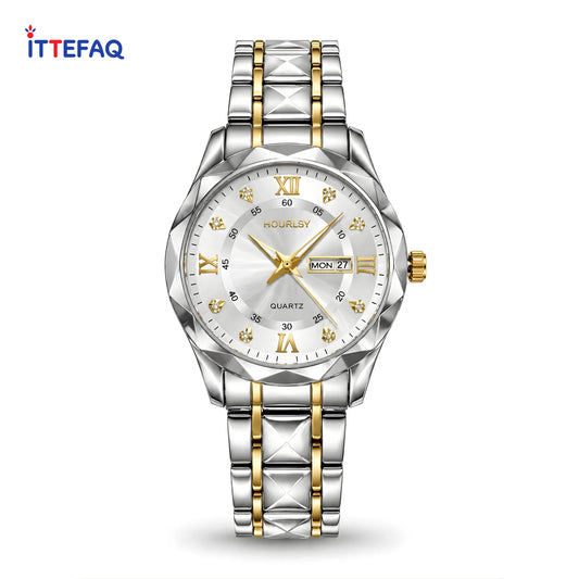 HOURSLY Dual-Tone Stainless Steel Watch with Diamond Markers