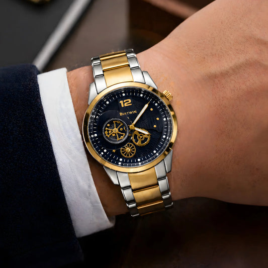 BESTWIN Two-Tone Stainless Steel Skeleton Watch