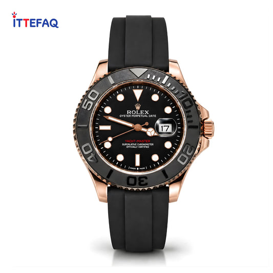 ROLEX Yacht-Master Rose Gold Stainless Steel Watch with Black Rubber Strap