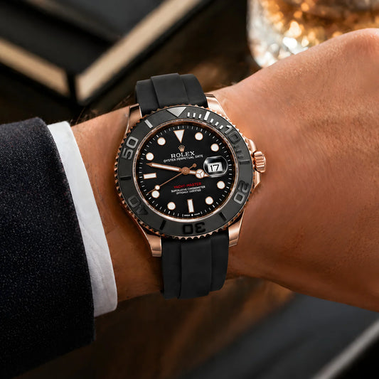 ROLEX Yacht-Master Rose Gold Stainless Steel Watch with Black Rubber Strap