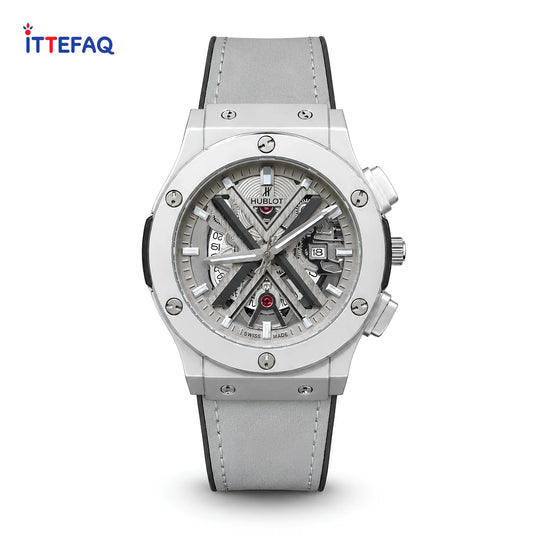 HUBLOT Big Bang Silver Skeleton Leather Strap Watch
