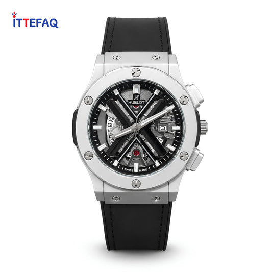 HUBLOT Big Bang Silver Skeleton Leather Strap Watch
