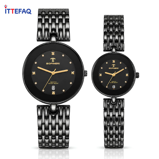BOPHIERI Black Dial with Black Stainless Steel Bracelet Couple Watch Set