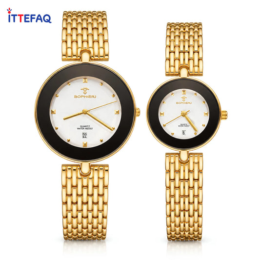 BOPHIERI White Dial with Gold-Tone Stainless Steel Bracelet Couple Watch Set