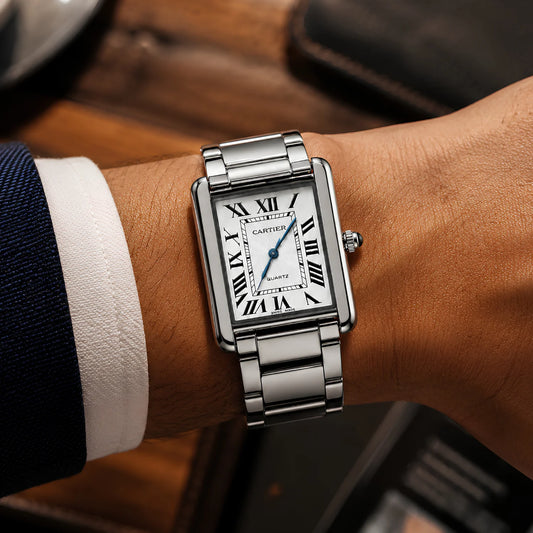 Cartier Tank Old Money White Dial Silver Chain Stainless Steel Watch