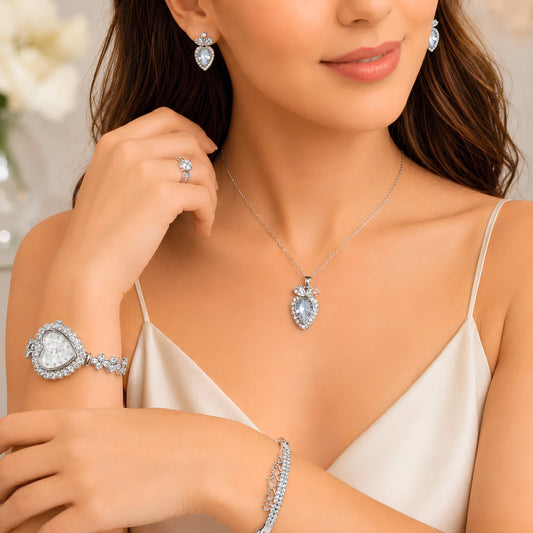 Premium Ladies Watch & Jewelry Gift Box Set – Silver Edition