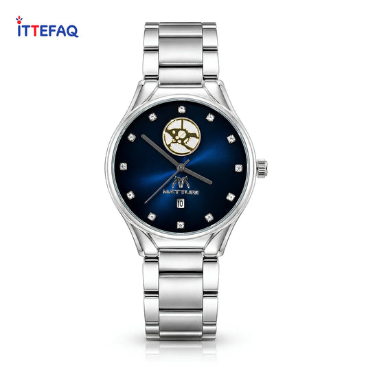 MATTURI Blue Dial Silver Stainless Steel Watch with Diamond Markers