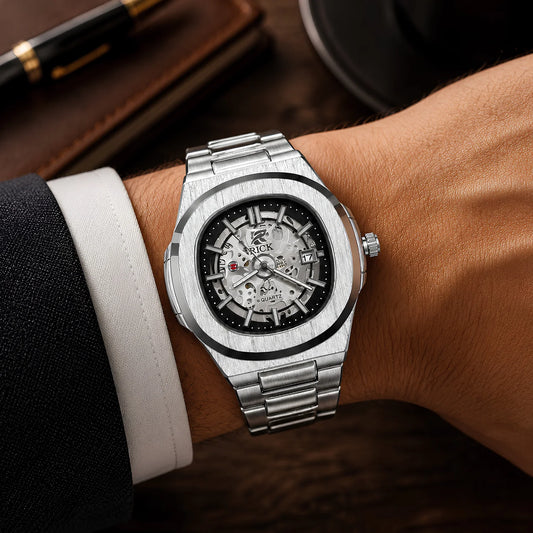 RICK Skeleton Dial Silver Stainless Steel Watch