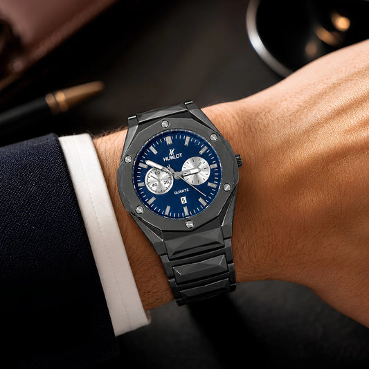 HUBLOT Blue Dial Black Stainless Steel Chronograph Watch