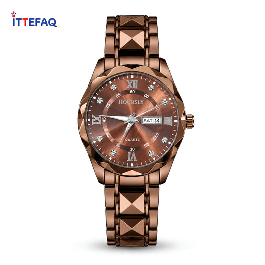 HOURSLY Single-Tone Stainless Steel Watch with Diamond Markers