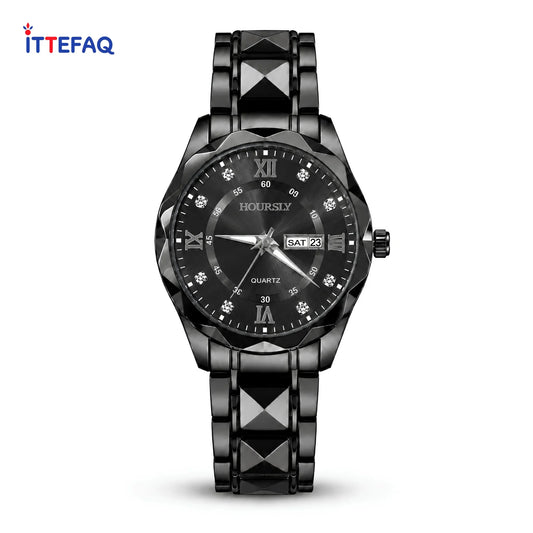 HOURSLY Single-Tone Stainless Steel Watch with Diamond Markers