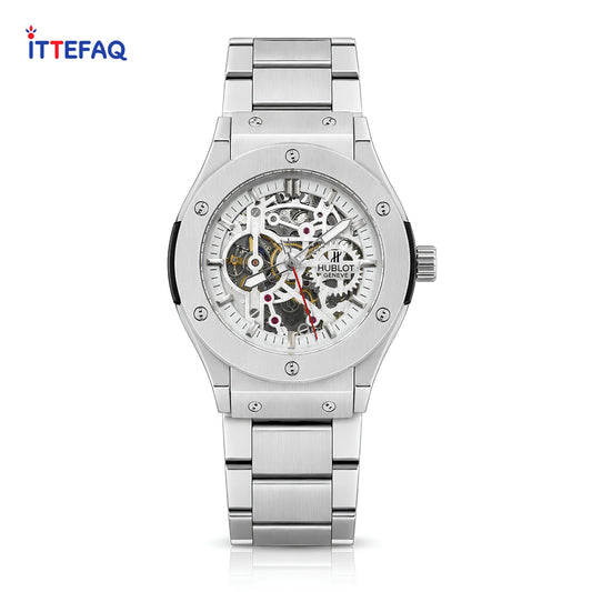 HUBLOT Genève Fully Automatic Silver Skeleton Dial Stainless Steel Watch