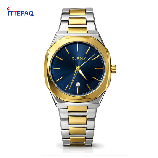HOURSLY Sunburst Dual-Tone Stainless Steel Watch with Date Display