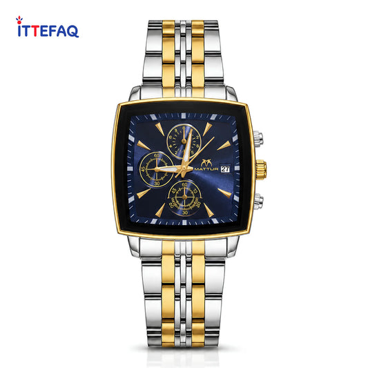MATTURI Square Dial Dual-Tone Stainless Steel Chronograph Watch