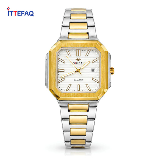 VIOKAI Square Dial Silver & Dual Tone Stainless Steel Watch