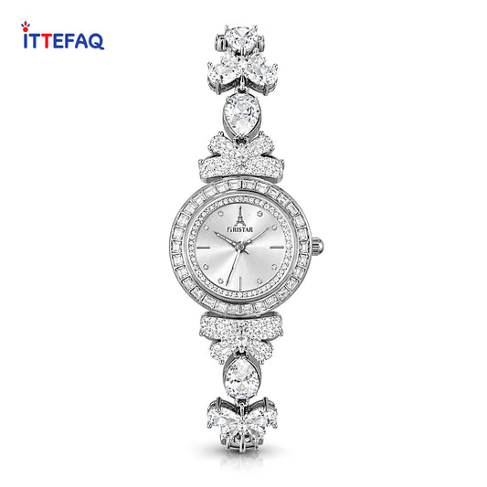 PARISTAR Floral Crystal Silver Dial Bracelet Watch