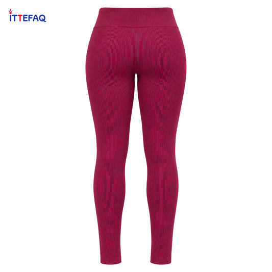 Women’s Imported High-Waist Ribbed Stretch Gym Tights with Drawstring