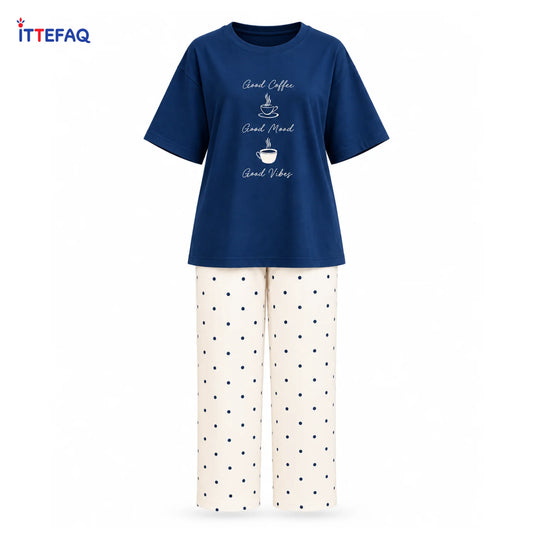 Women’s Good Coffee Good Mood Pajama Set with Polka Dot Pants