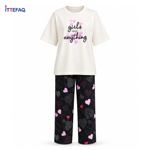 Women’s Girls Can Do Anything Heart Print Pajama Set