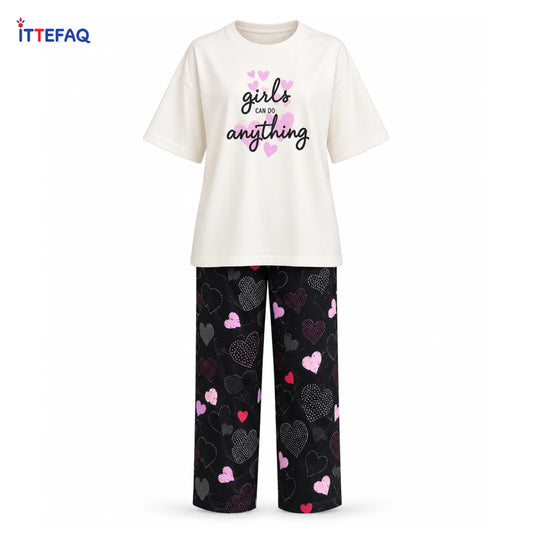 Women’s Girls Can Do Anything Heart Print Pajama Set