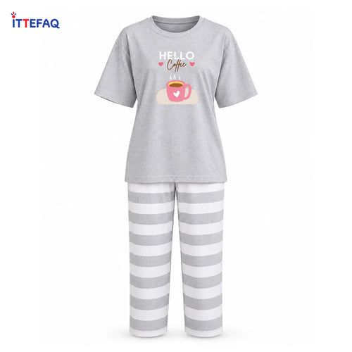 Women’s Hello Coffee Pajama Set with Striped Pants