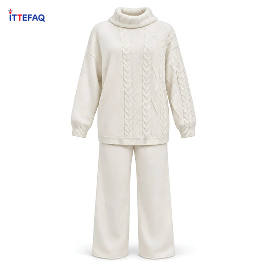 Women’s High-Neck Cable Knit Two-Piece Co-ord Set with Matching Trousers