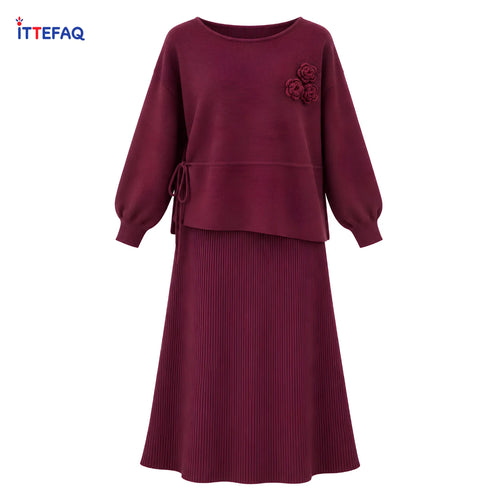 Women’s Floral Knit Top & Ribbed Skirt Two-Piece Co-ord Set