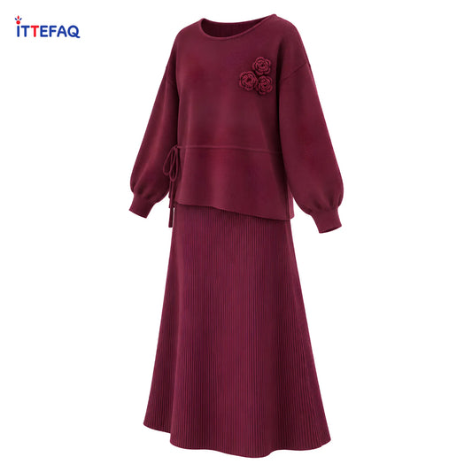 Women’s Floral Knit Top & Ribbed Skirt Two-Piece Co-ord Set