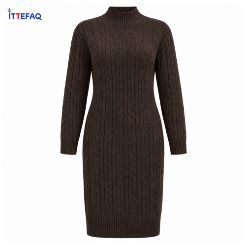Women’s Cable-Knit High-Neck Bodycon Winter Dress
