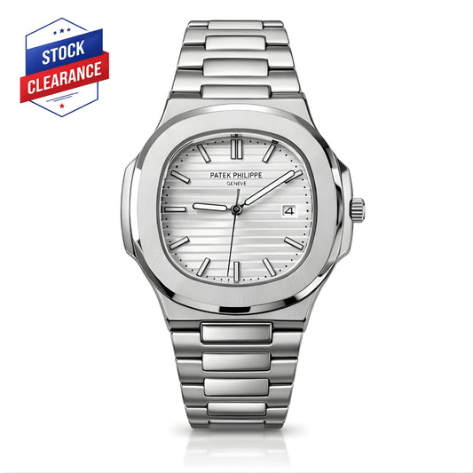 PATEK PHILIPPE Nautilus Stainless Steel Watch with White Dial