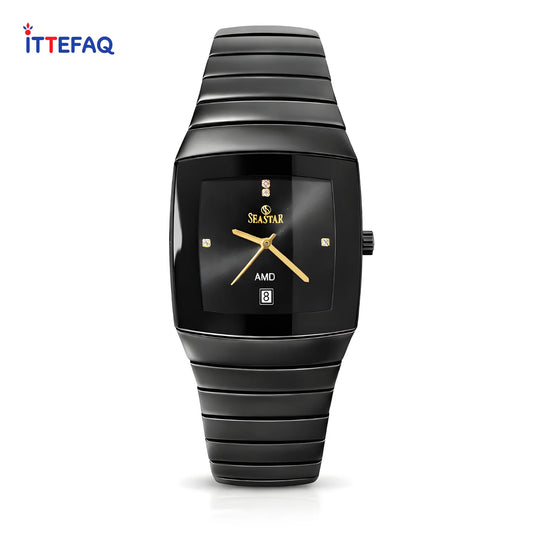 SEASTAR Black Square Dial Stainless Steel Watch