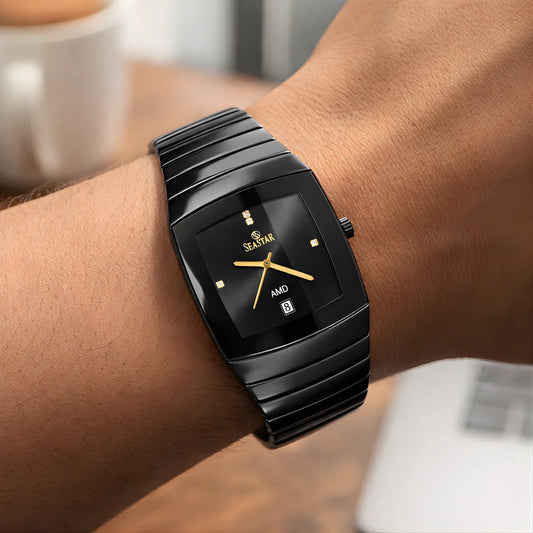 SEASTAR Black Square Dial Stainless Steel Watch