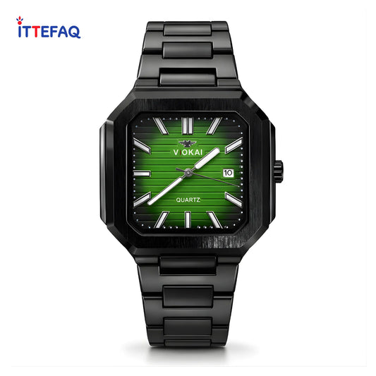 VIOKAI Green Textured Dial Black Stainless Steel Watch