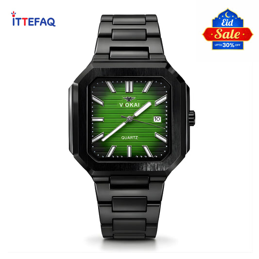 VIOKAI Green Textured Dial Black Stainless Steel Watch