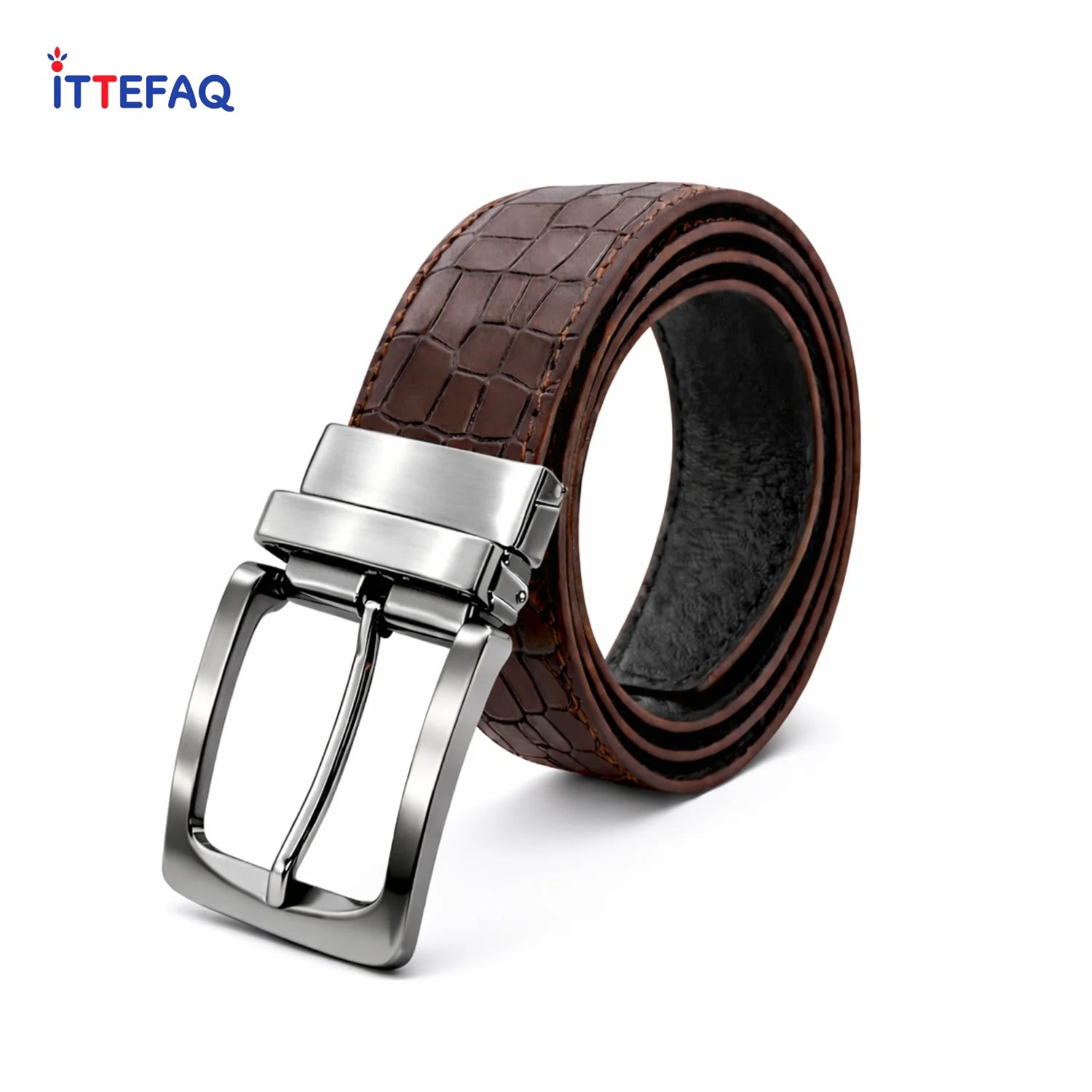 2-in-1 Crocodile-Embossed Pure Leather Rotatable Belt for Men
