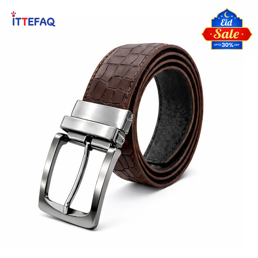 2-in-1 Crocodile-Embossed Pure Leather Rotatable Belt for Men