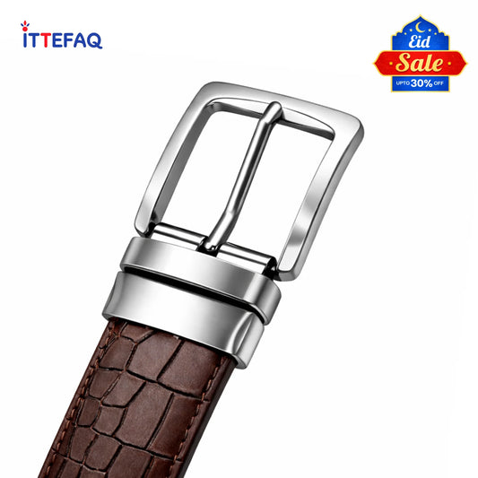 2-in-1 Crocodile-Embossed Pure Leather Rotatable Belt for Men