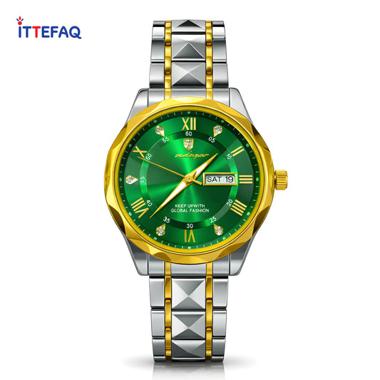 POEDAGAR Luxury Dual-Tone Stainless Steel Day-Date Watch