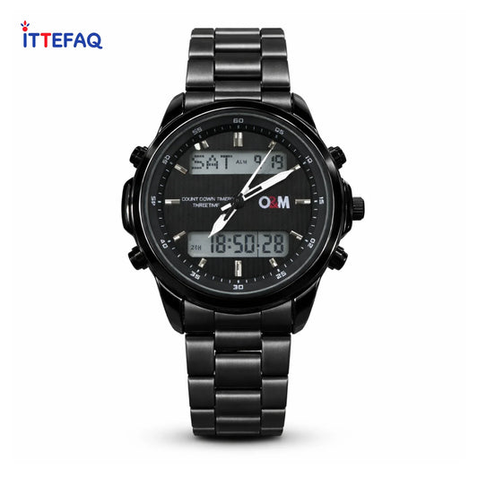 O&M Single Tone Stainless Steel Digital Watch with Countdown Timer