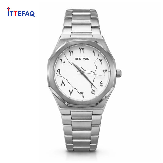 BESTWIN Aura Silver Stainless Steel Watch with Abstract Numeral Dial