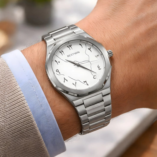 BESTWIN Aura Silver Stainless Steel Watch with Abstract Numeral Dial